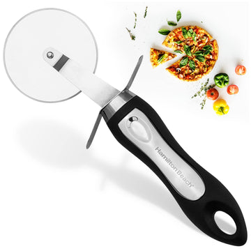 Hamilton Beach Pizza Cutter 8in soft touch handle, Premium Stainless Steel Pizza Slicer, Easy to Clean & Cut Pizza Wheel - Super Sharp, Non-Slip Handle & Dishwasher Friendly – Black