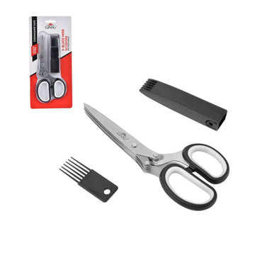 GINSU Stainless Steel Multi-Blade Herb Scissors with 5 Sharp Blades | 7 Inch Kitchen Shears for Mincing Chives, Basil, Cilantro, and More | Includes Blade Cleaner/Comb for Easy Maintenance