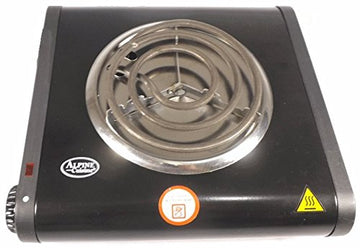 Alpine Cuisine Iron Electric Single Burner Hot Plate – 1000W Portable Countertop Stove with Adjustable Temperature Control, Compact Design for Home, Office, RV, or Dorm Use, Black