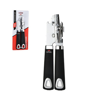 GINSU Ergonomic Can Opener, 8in, Smooth Edge Cutting Mechanism, Heavy-Duty Stainless Steel, Non-Slip Black Handles