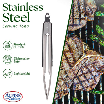 Alpine Cuisine Stainless Steel Serving Tongs - Heat Resistant Handle, Premium Multipurpose & Suitable for Food, Barbecue, Grilling, Salad Tongs- Easy Lock & dishwasher safe