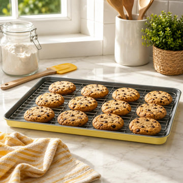Alpine Cuisine 17-Inch Cookie Sheet with Cooling Rack, Nonstick Bakeware, Oven Safe, Easy Release for Baking, Roasting & Cookies, Lemon Drop Yellow