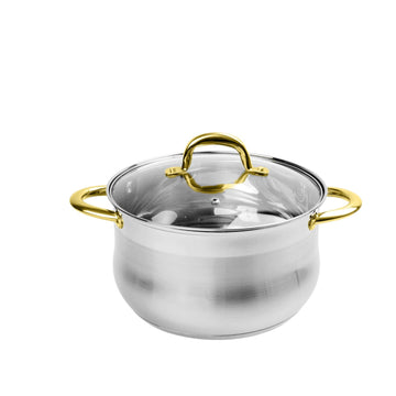Alpine Cuisine 6.5 Qt Stainless Steel Dutch Oven Pot with Glass Lid & Gold Handles, Heavy Duty Stock Pot for Soup, Stew, Pasta & Daily Cooking, Elegant Cookware for Gas & Electric Stovetops