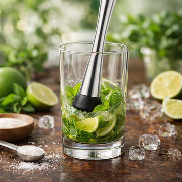 Alpine Cuisine 8.5-Inch Stainless Steel Cocktail Muddler - Professional Bar Tool with Grooved Nylon Head - Durable Drink Crusher for Mojitos, Old Fashioneds, and Infusing Fruits & Herbs - Silver