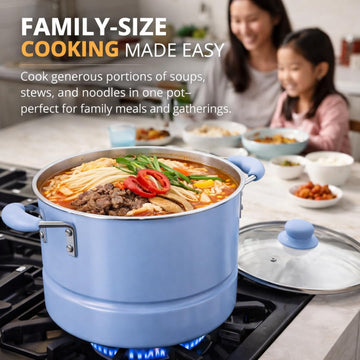 Alpine Cuisine 20- Quart Stock Pot with Lid, Aluminum Cooking Pot with Gray Ceramic Nonstick Coating, Steamer Insert for Soup, Pasta, Stews, and Dumplings, Watercress Green