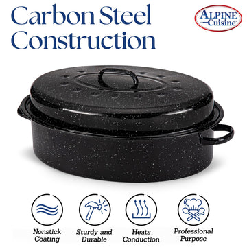 Alpine Cuisine Enamel Oval Roaster | Carbon Steel Oval Roasting Pan
