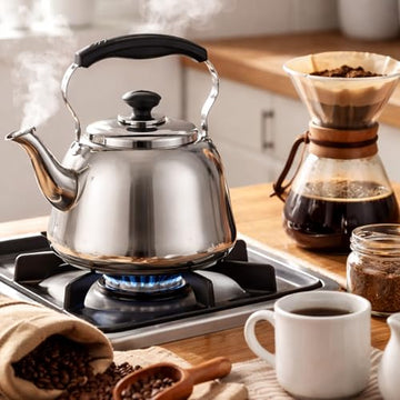 Alpine Cuisine 1.5-Liter Stainless Steel Tea Kettle – Whistling Stovetop Teapot with Black Heat-Resistant Handle, Durable Mirror Finish, Fast Boiling Water for Tea & Coffee