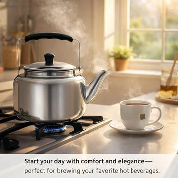 Alpine Cuisine 1 L Stainless Steel Tea Kettle – Stovetop Water Boiler with Heat-Resistant Handle & Lid Knob, Durable Polished Finish Teapot for Gas, Electric & Induction Cooktops