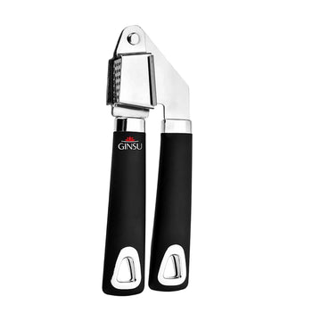 GINSU Professional Garlic Mincer & Crusher, 7.5in, Ergonomic Black TPR Handle, Premium Stainless Steel, Rust-Proof, Dishwasher Safe