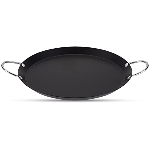 Alpine Cuisine Nonstick Round Comal 9.5-Inch - Black Carbon Steel Tortilla Comal with Double Handle - Durable, Heavy Duty Comal for Cooking - Even-Heating & Long Lasting - Versatile Kitchen Cookware|