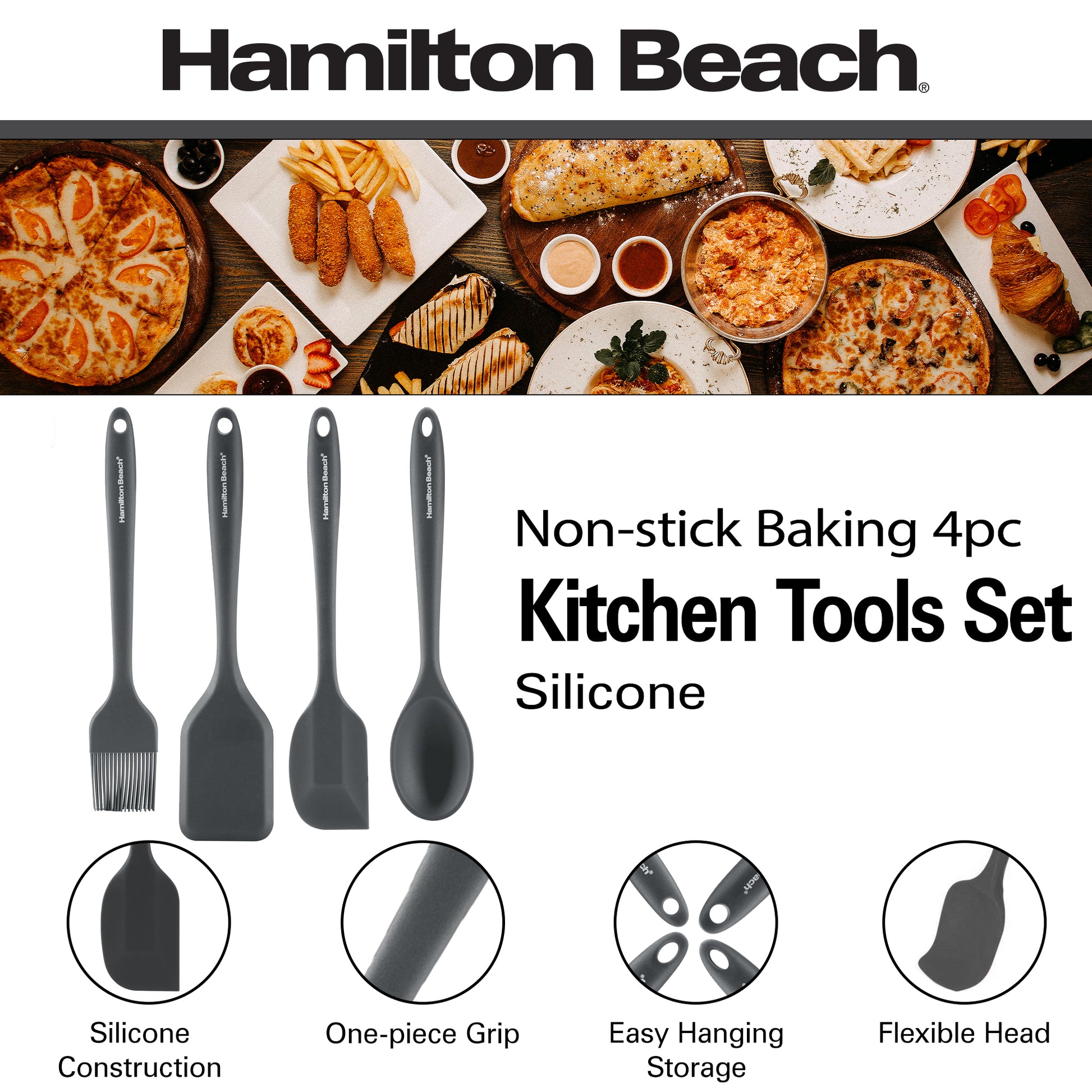 Hamilton Beach Silicone Baking 4pc Tool Set with Turner, Spoon, Spatul