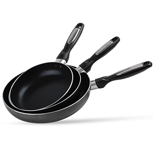 Alpine Cuisine Fry Pan Aluminum 3-Piece Nonstick Coating, Frying Pans Nonstick for Stove Top with Stay Cool Handle, Durable Nonstick Cookware - Dishwasher Safe - Gray
