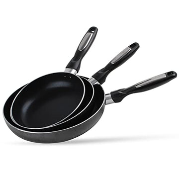 Alpine Cuisine Fry Pan Aluminum 3-Piece Nonstick Coating, Frying Pans Nonstick for Stove Top with Stay Cool Handle, Durable Nonstick Cookware - Dishwasher Safe - Gray