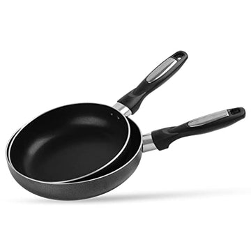 Alpine Cuisine Fry Pan Aluminum 2-Piece Nonstick Coating, Frying Pans Nonstick for Stove Top with Stay Cool Handle, Durable Nonstick Cookware - Dishwasher Safe - Gray