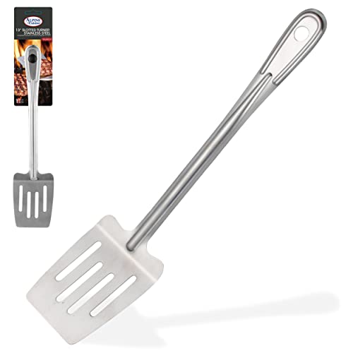 Alpine Cuisine Professional Cookware Stainless Steel Slotted Spatula - Thin Slotted Spatula Heat Resistant for Cooking, Frying, Grilling & Flipping Fish Meat Eggs - Easy to Clean