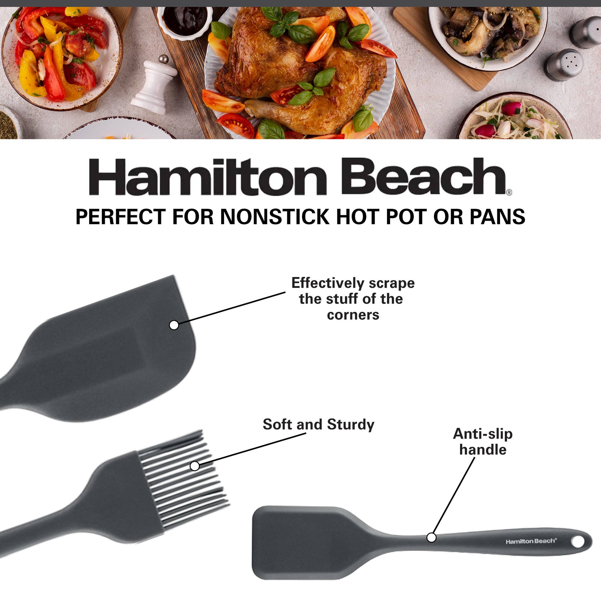 Hamilton Beach Slotted Spatula Turner Hard Plastic Heat-Resistant 14in  Soft-Touch Ergonomic Handle Heavy Duty, Spatulas Turner for Vegetables 
