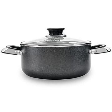 Alpine Cuisine 4 Quart Non-stick Stock Pot with Tempered Glass Lid and Carrying Handles, Multi-Purpose Cookware Aluminum Dutch Oven for Braising, Boiling, Stewing