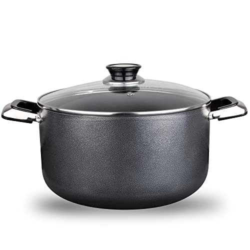 Alpine Cuisine 10 Quart Non-stick Stock Pot with Tempered Glass Lid and Carrying Handles, Multi-Purpose Cookware Aluminum Dutch Oven for Braising, Boiling, Stewing
