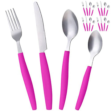 ALPINE CUISINE Flatware Set 16 Piece Service for 4, Stainless Steel Flatware Cutlery Set Includes Dinner Knives/Forks/Spoons - Great for Camping or College Dorms - Dishwasher Safe - Pink