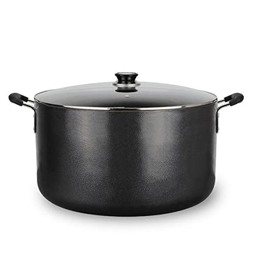 Alpine Cuisine 35 Quart Non-stick Stock Pot with Tempered Glass Lid and Carrying Handles, Multi-Purpose Cookware Aluminum Dutch Oven for Braising, Boiling, Stewing