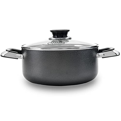 Alpine Cuisine 8.5 Quart Non-stick Stock Pot with Tempered Glass Lid and Carrying Handles, Multi-Purpose Cookware Aluminum Dutch Oven for Braising, Boiling, Stewing