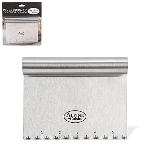 Alpine Cuisine Stainless Steel Dough Scraper with Comfortable Handle - Heavy Duty Dough Cutter with Measuring Markings - Multipurpose Food Scraper for Pastry, Pizza, Cake, & Bread - Dishwasher Safe