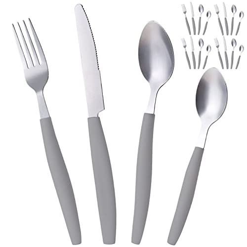 ALPINE CUISINE Flatware Set 16 Piece Service for 4, Stainless Steel Flatware Cutlery Set Includes Dinner Knives/Forks/Spoons - Great for Camping or College Dorms - Dishwasher Safe - Grey
