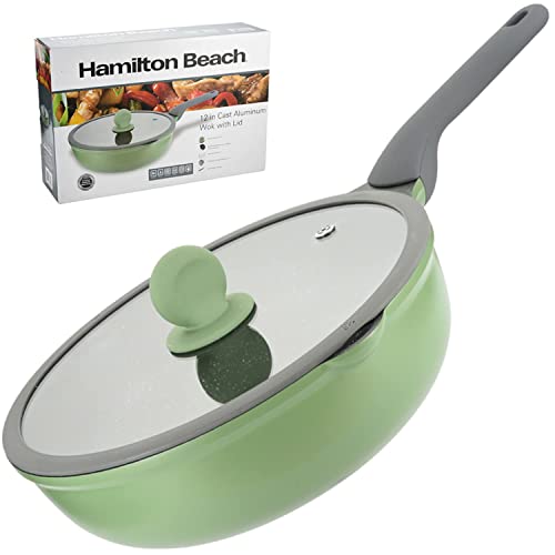 Hamilton Beach HCO102 HB Die Cast Alum. Dutch Oven 5.5Qt Black with Marble Nonstick Coating Green Painting, 5.5 QT, Aluminum