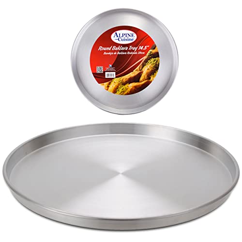 Alpine Cuisine Aluminum Round Baklava Tray 14.5-inch - Bakeware Pizza Cooking Pan for Oven - Durable Round Pizza Tray For Pie Cookie - Healthy & Heavy Duty, Rust Free & Dishwasher Safe