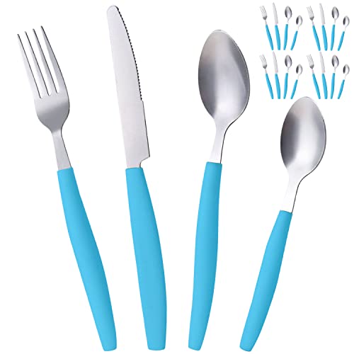 ALPINE CUISINE Flatware Set 16 Piece Service for 4, Stainless Steel Flatware Cutlery Set Includes Dinner Knives/Forks/Spoons - Great for Camping or College Dorms - Dishwasher Safe - Blue