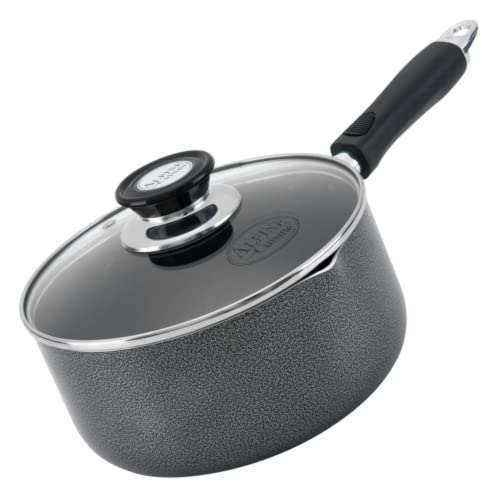 Alpine Cuisine Sauce Pan 1.5qt Aluminum Nonstick Coating Soft Touch Bakelite Handle with Glass Lid, Nonstick Sauce Pans for All Stoves, Multipurpose Use for Home Kitchen & Restaurant-Dishwasher Safe