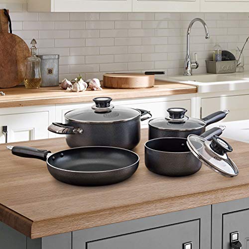 Alpine Cuisine Aluminum Cookware Set 7 Pc Set, Nonstick Coating Saucep