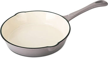 Hamilton Beach Enameled Cast Iron Fry Pan 8-Inch Gray,  Cream Enamel coating, Skillet Pan For Stove top and Oven, Even Heat Distribution, Safe Up to 400 Degrees, Durable and Dishwasher Safe