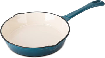 Hamilton Beach Enameled Cast Iron Fry Pan 10-Inch Navy,  Cream Enamel coating, Skillet Pan For Stove top and Oven, Even Heat Distribution, Safe Up to 400 Degrees, Durable and Dishwasher Safe