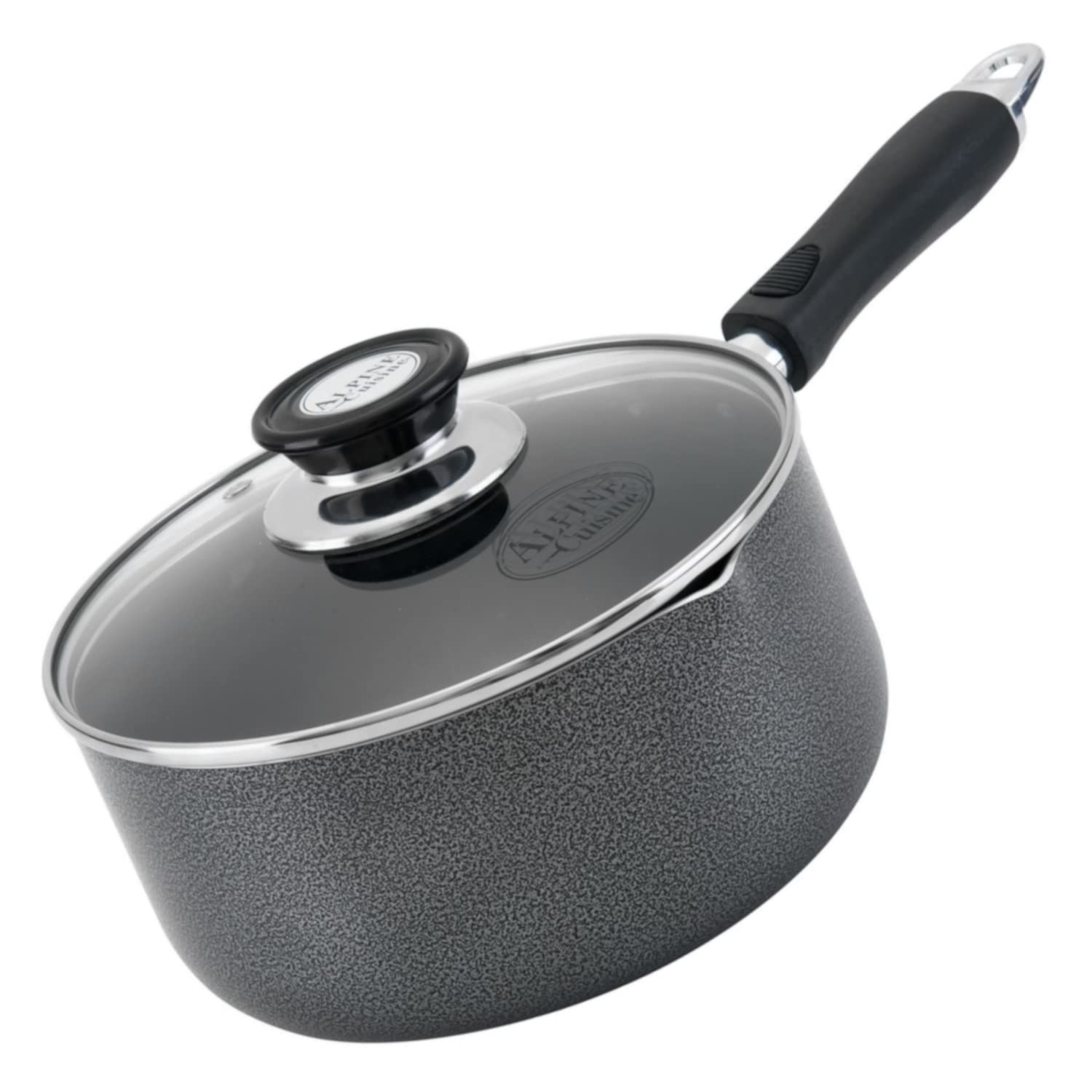 Alpine Cuisine Sauce Pan 2qt Aluminum Nonstick Coating Soft Touch Bakelite Handle with Glass Lid, Nonstick Sauce Pans for All Stoves, Multipurpose Use for Home Kitchen & Restaurant - Dishwasher Safe