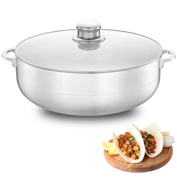 Alpine Cuisine 11-Quart Aluminum Caldero Stock Pot with Glass Lid, Cooking Dutch Oven Performance for Even Heat Distribution, Perfect for Serving Large & Small Groups, Riveted Handles Commercial Grade