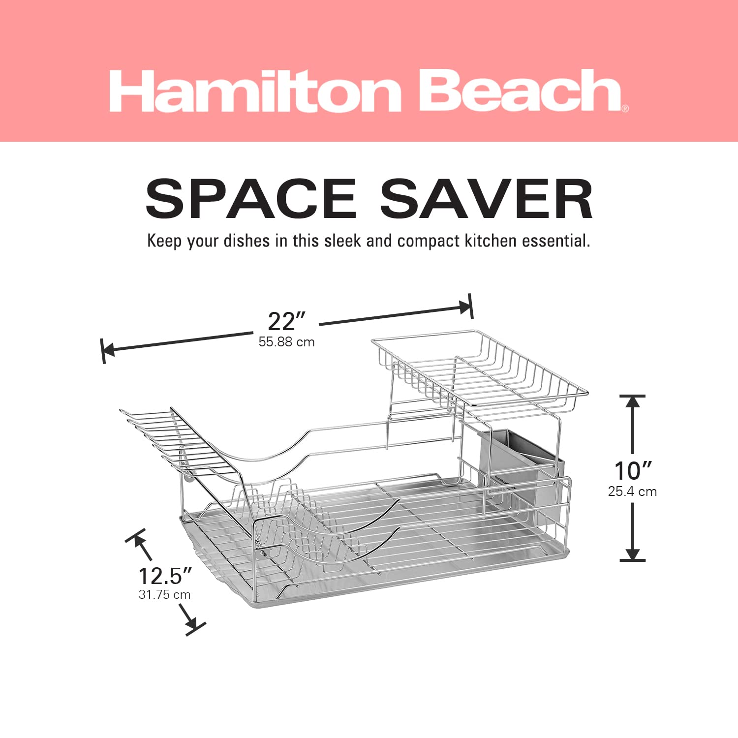 Hamilton Beach Stainless Steel Dish Drying Rack 2 Tier and Cutlery Hol