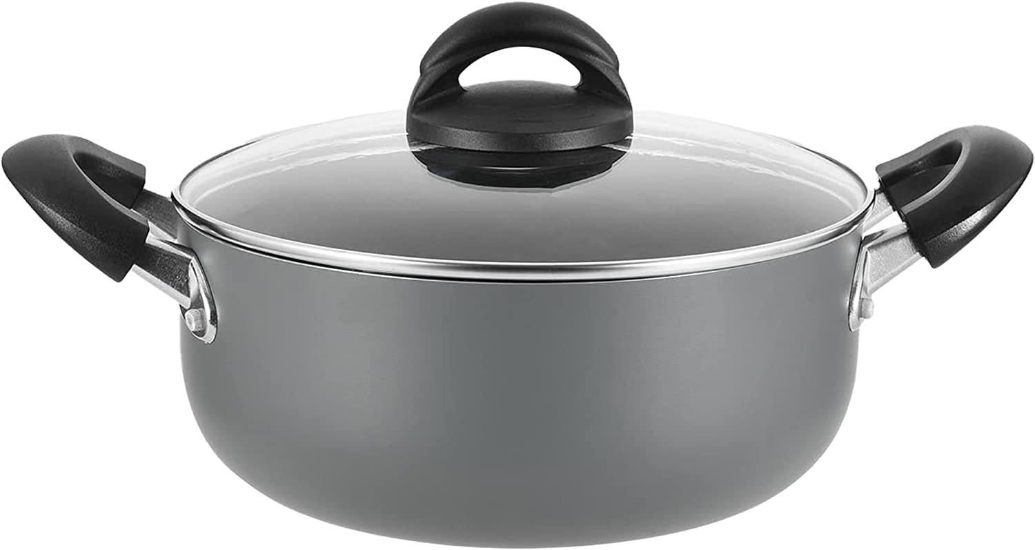 Alpine Cuisine Aluminum Nonstick Coating Dutch oven 6Qt Pt with Lid & Bakelite Handle, Suitable for Bread Baking & Roasting, Ideal for Family, Durable and Evenly Heated, Dishwasher Safe - Gray