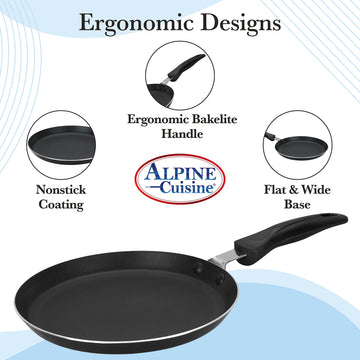 Alpine Cuisine Griddle Pan Aluminum 13in Nonstick Coating, Griddle Pan for Stove Top with Stay Cool Handle, PFOA Free, Durable Nonstick Cookware - Dishwasher Safe - Gray