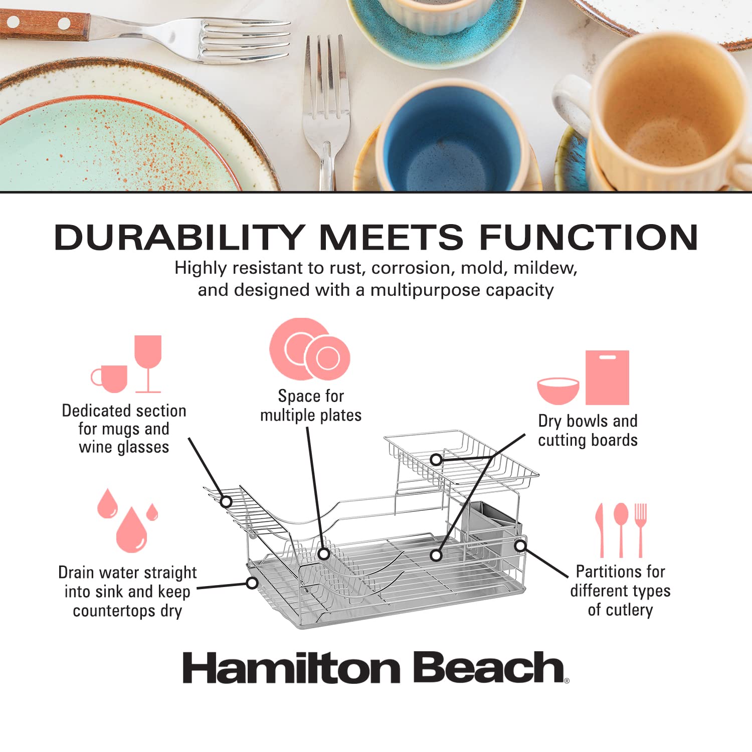 Hamilton Beach Stainless Steel Dish Drying Rack 2 Tier and Cutlery Hol