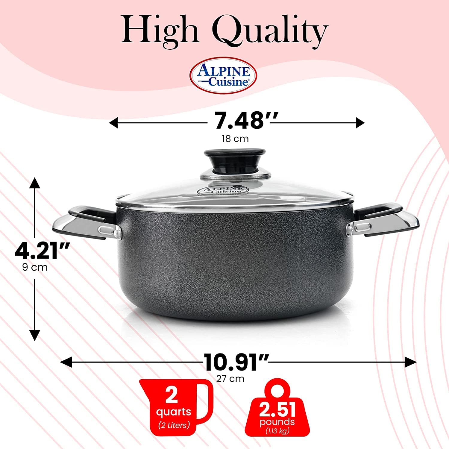 Dutch Oven Pot with Lid - Non-Stick Kitchen Cookware with Tempered Glass  Lids, 5 Quart
