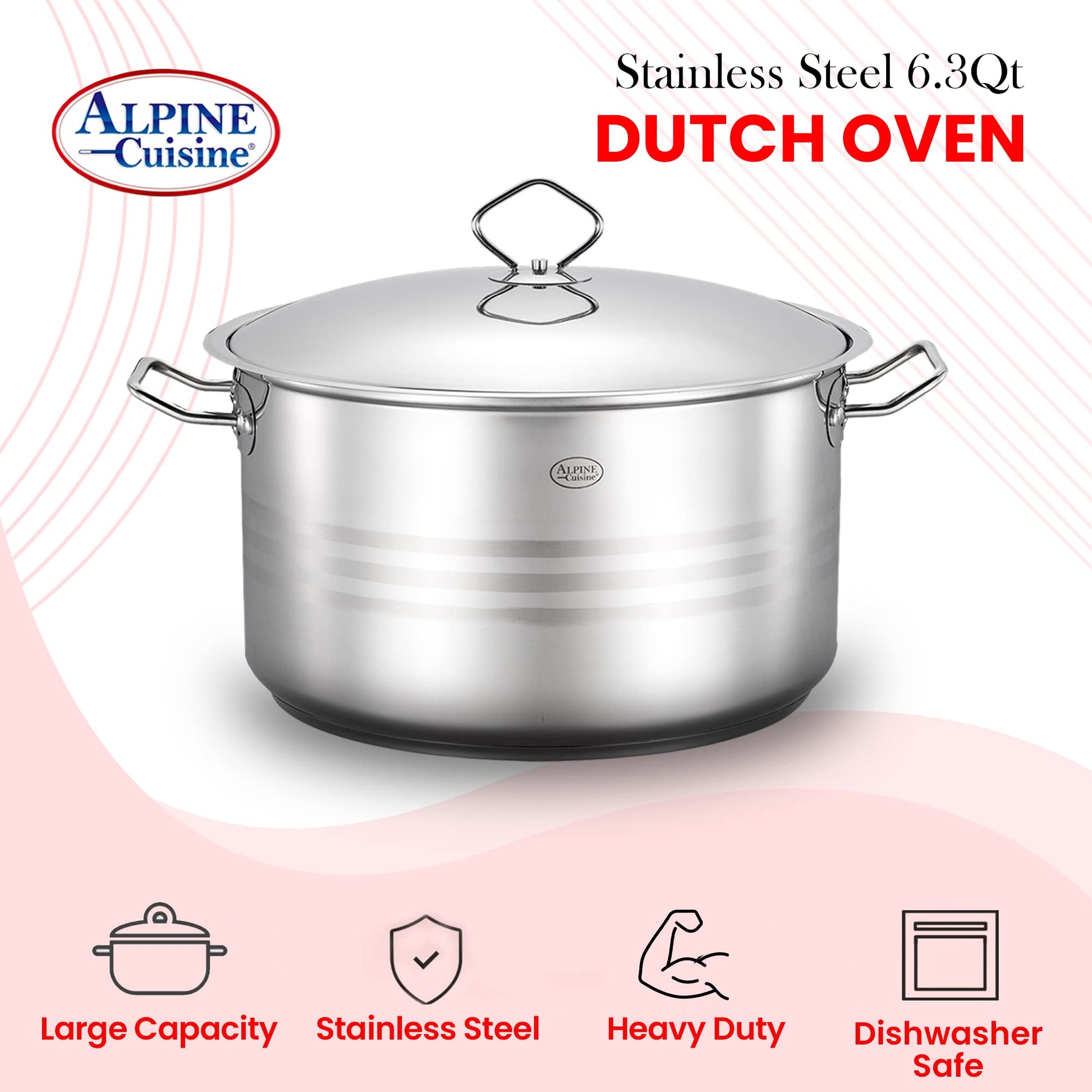  Alpine Cuisine Stainless Steel Dutch Oven Belly Shape