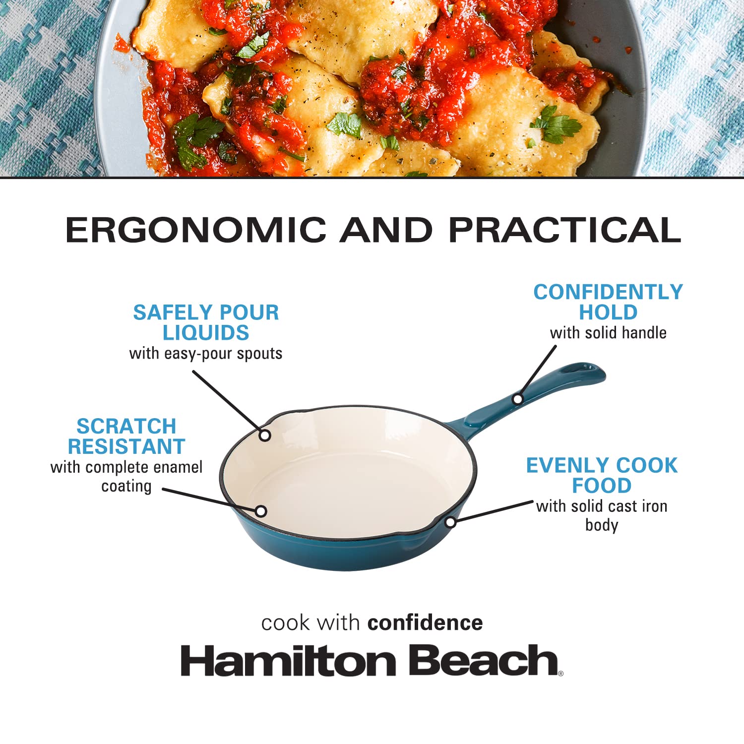 Hamilton Beach 8-Inch Nonstick Aluminum Fry Pan with Marble Coating,  Wood-Like Handle, Dishwasher Safe