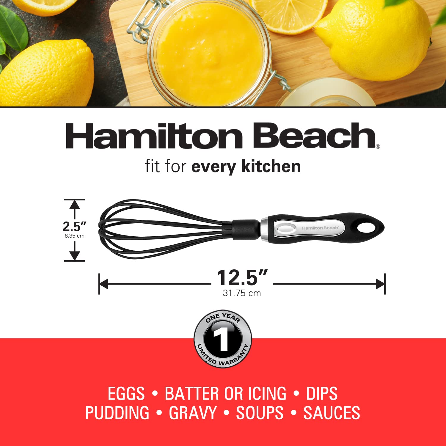 Hamilton Beach Whisk, Heat-Resistant Premium Kitchen Nylon Whisk for N