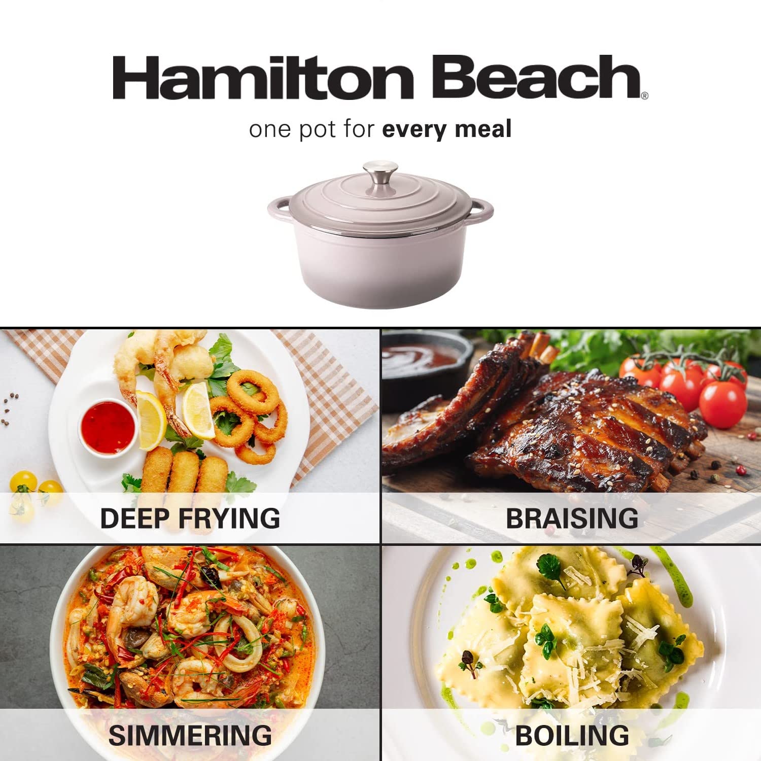 Hamilton Beach Enameled Cast Iron Dutch Oven 5.5-Quart Navy, Cream Ena