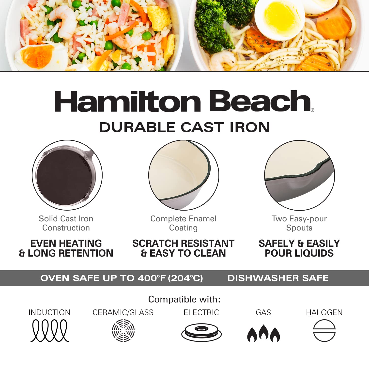 Hamilton Beach 12 Inch Enameled Coated Solid Cast Iron Frying Pan