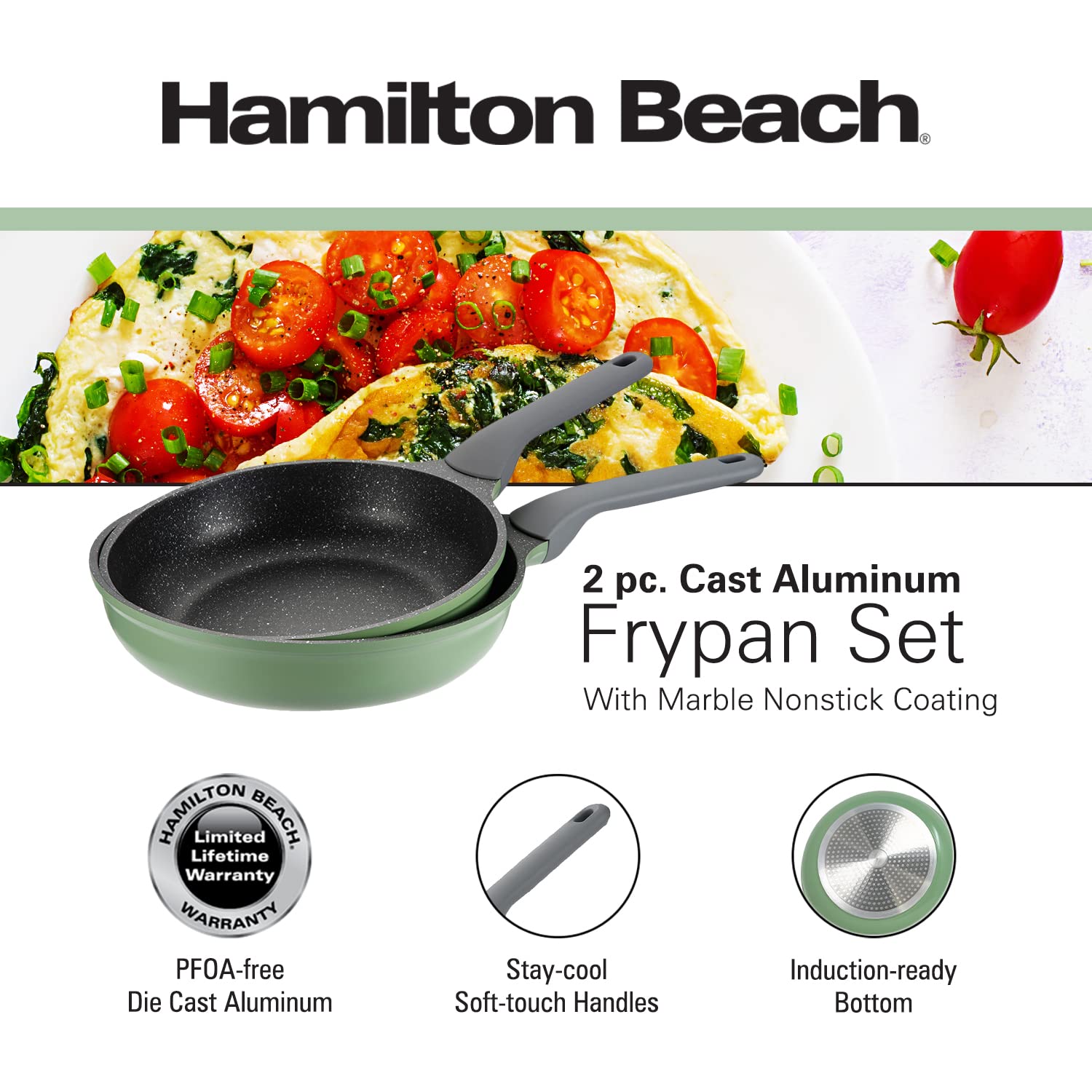 Hamilton Beach Saute Pan Aluminum 11-Inch Nonstick Marble Coating, Wood  like Soft Touch Handle, Multipurpose Fry Pans with Glass Lid, Chef Pan  Stone