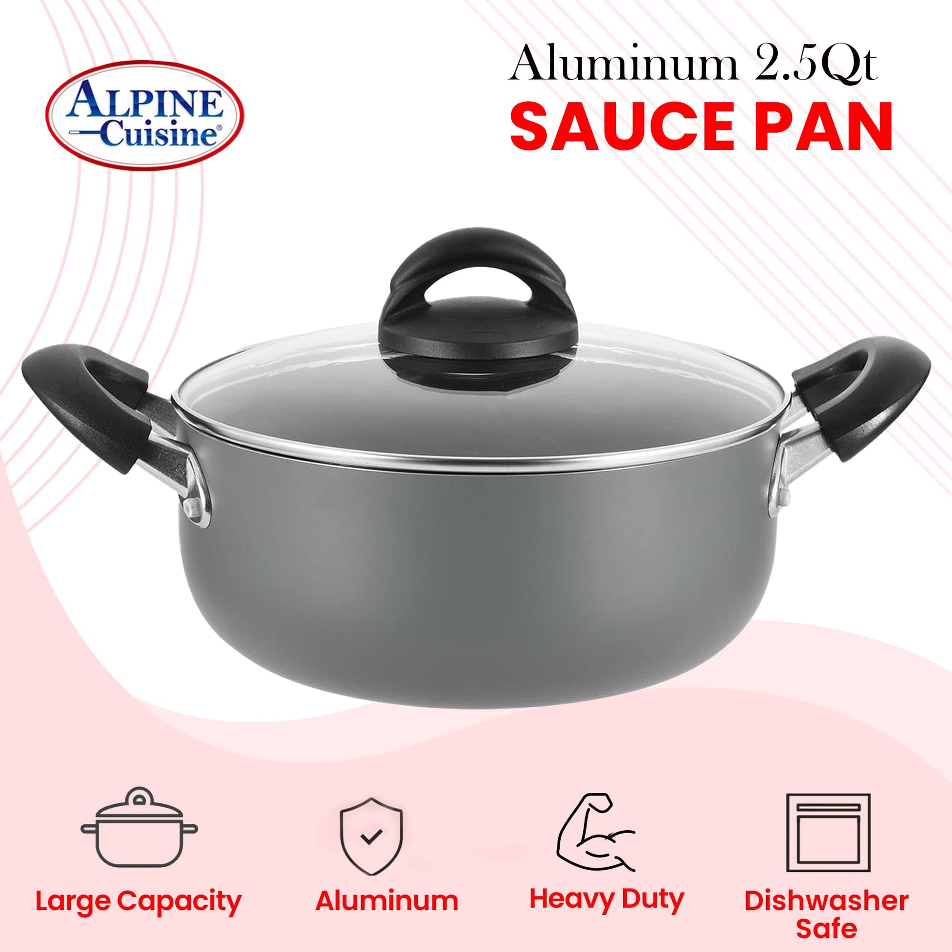 Alpine Cuisine Sauce Pan 2.5qt Aluminum Nonstick Coating Bakelite Hand