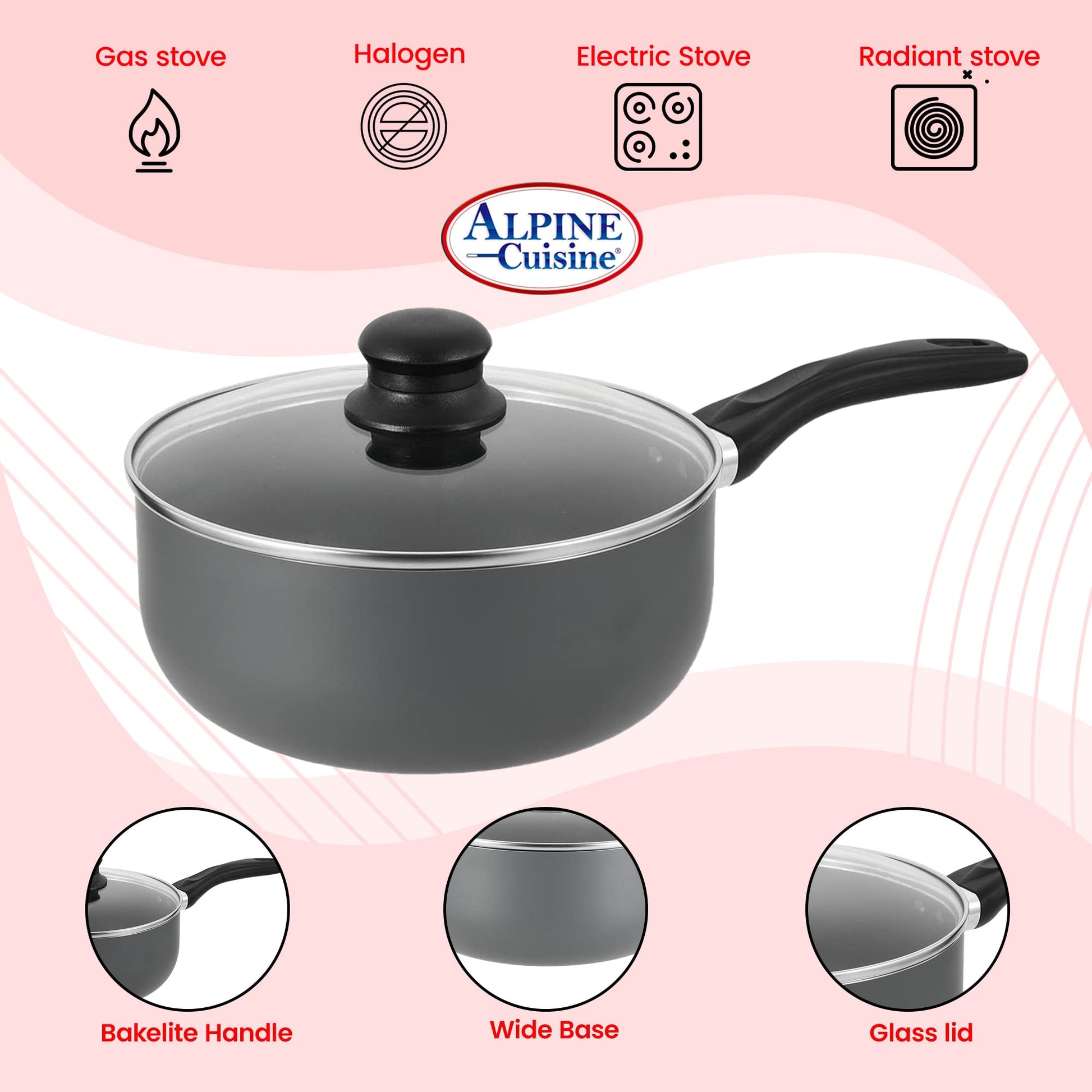 Alpine Cuisine Belly Shape Sauce Pan 2 Quart | Stainless Steel Cookware  Saucepan with Glass Lid & Ergonomic Handle | Suitable for Home Kitchen  Cooking