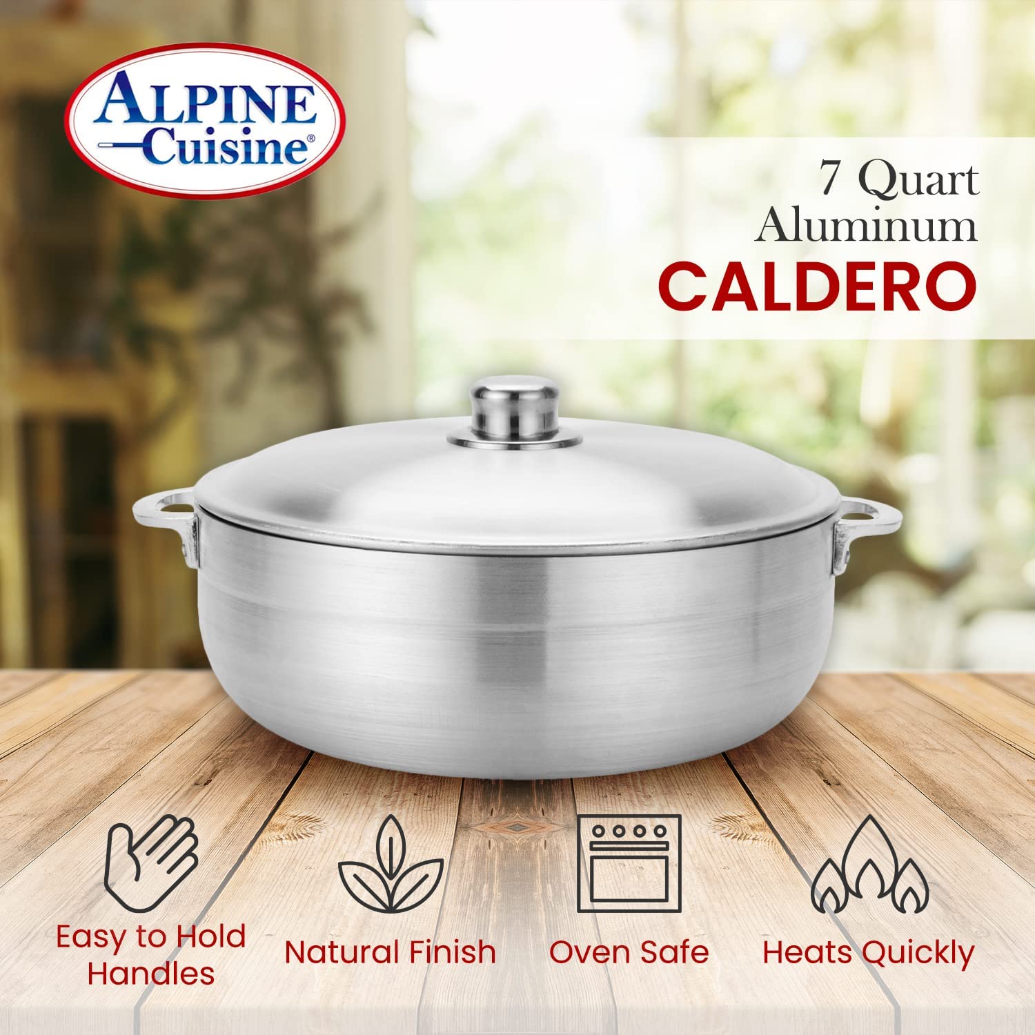 Alpine Cuisine 7-Quart Gourmet Aluminum Caldero Stock Pot, Cooking Dut